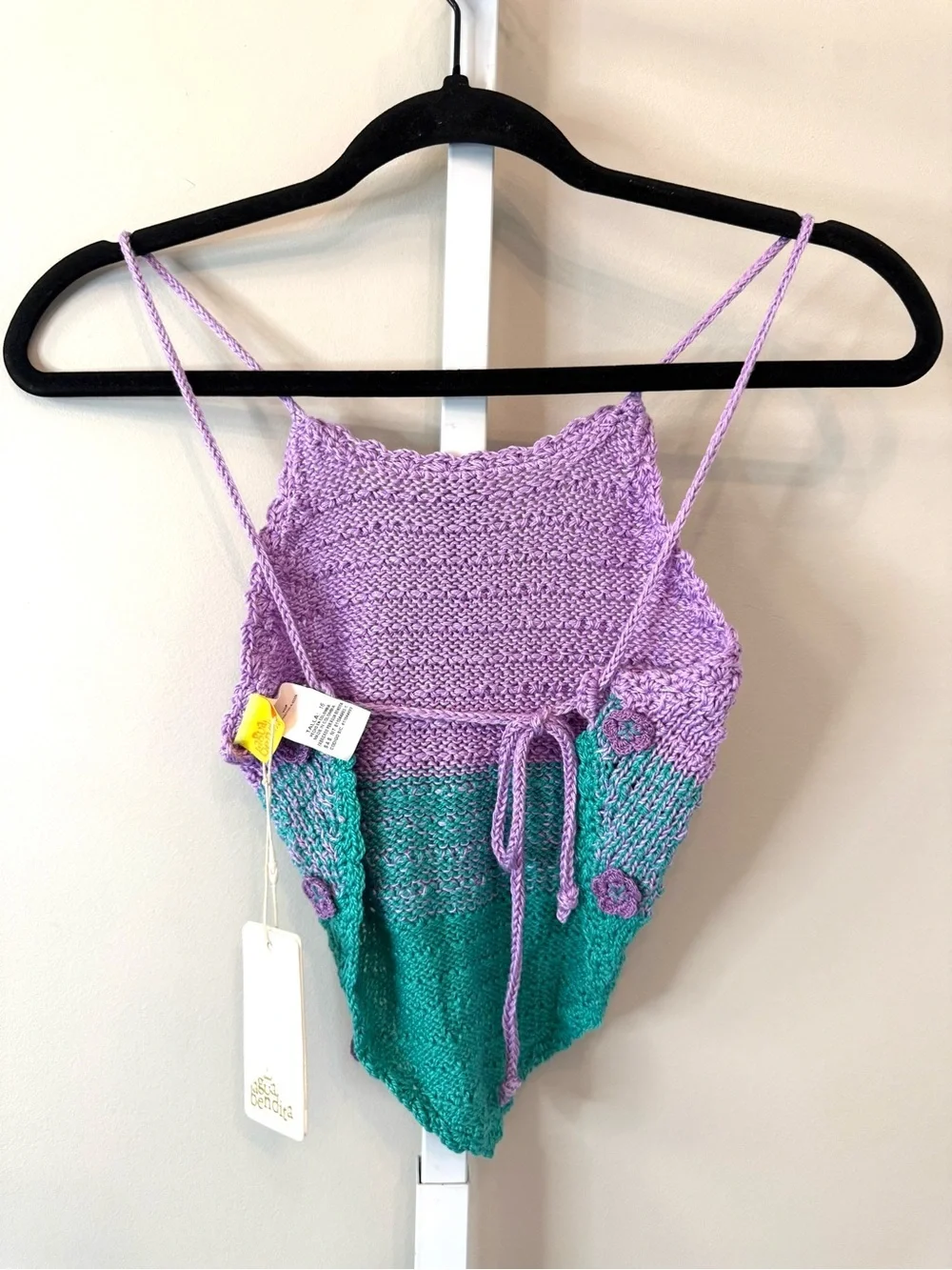 Agua Bendita Girls Crochet Halter Top Lavender Teal Floral Applique Size 16 NWT